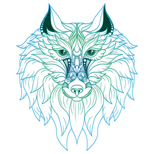 狼图腾部落族的狼图腾, 细节华丽.手绘动物的图形波西米亚风格.