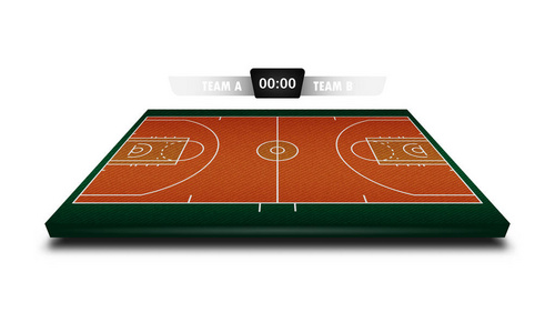 现实的牛仔质地的篮球场球场3d 与记分板的元素矢量插画设计理念