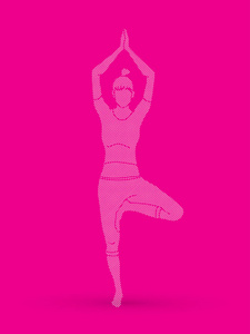 瑜伽课, 一个女人练习瑜伽用点像素图形矢量设计