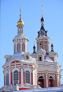 莫斯科, 俄罗斯, 2018年2月。Zaikonospassky 修道院是由沙皇鲍里斯. 鲍里斯戈都诺夫于1600年创办的。建