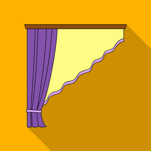 窗帘与檐口上的帷幔。窗帘单中平面样式矢量符号股票图 web 图标