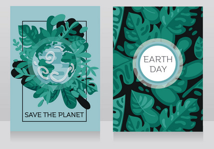 两个横幅与我们的星球在花卉框架, 可以作为贺卡的地球日或作为生态组织的旗帜, 矢量插图