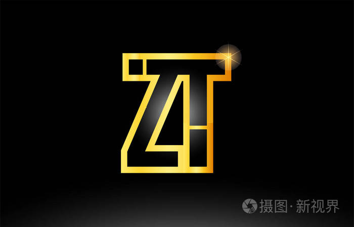 金色黑色字母表字母 zt z t 标志组合图标设计