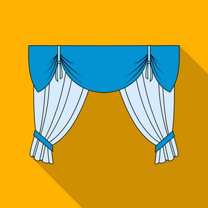 窗帘与檐口上的帷幔。窗帘单中平面样式矢量符号股票图 web 图标