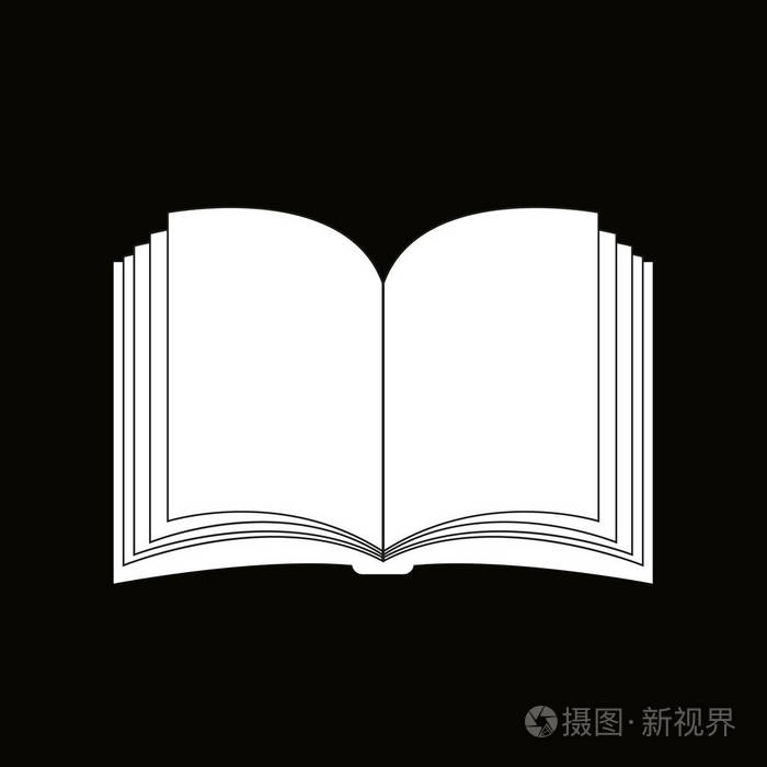 打开书籍矢量剪贴画剪影符号图标设计在黑色背景上隔离的插图eps10