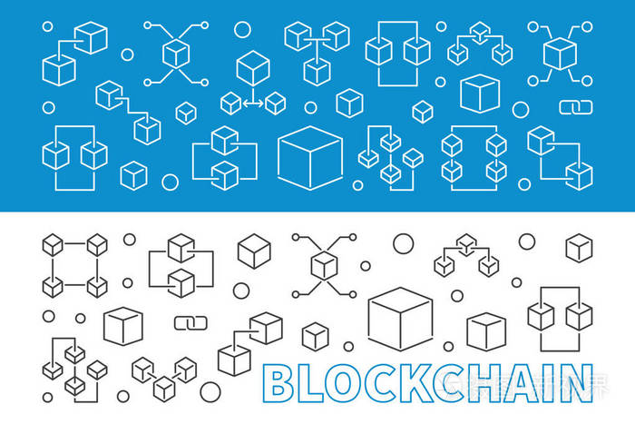 2 blockchain 概念横幅或背景在细线样式