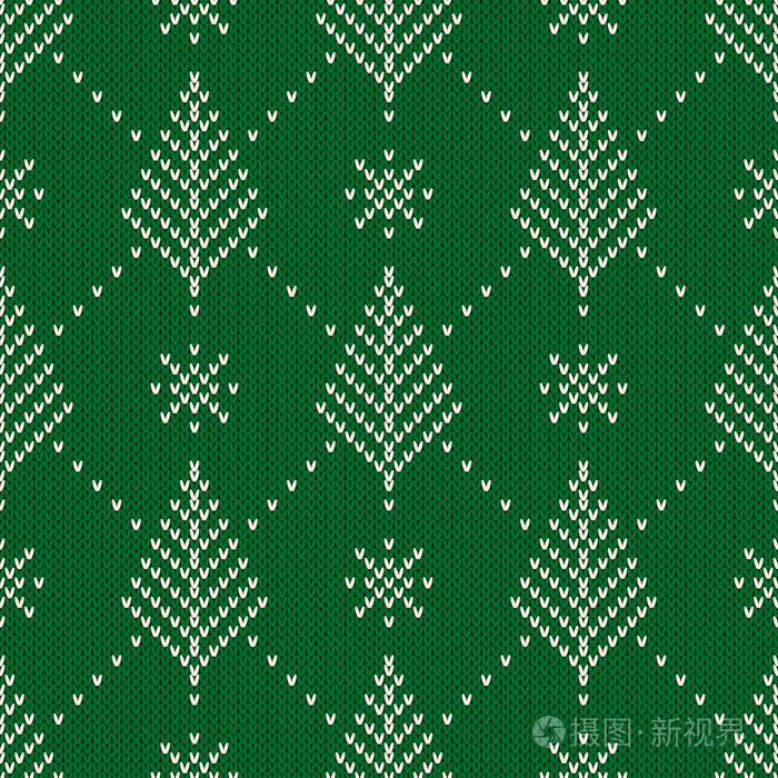寒假无缝针织图案与一棵圣诞树