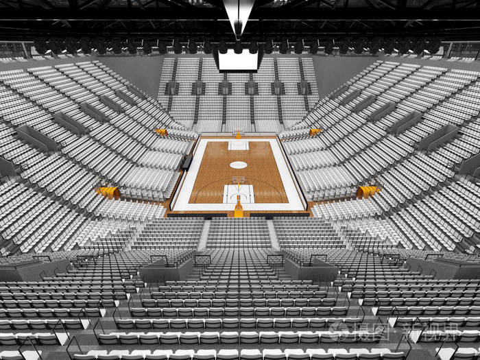 美丽的现代体育竞技场与泛光灯和白色的椅子和1万球迷的贵宾包厢打