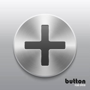 圆与灰色的背景上孤立的拉丝金属铝纹理添加级音量按钮