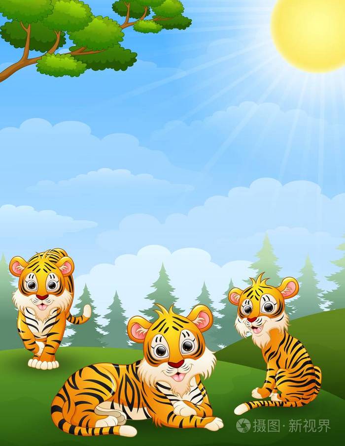 在丛林中的老虎幼崽卡通