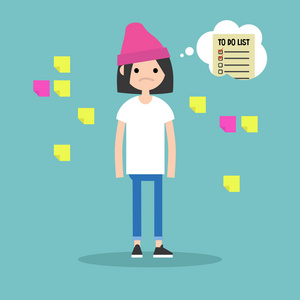 女孩请注意年轻的焦虑的女孩包围后, 它的注意考虑 hi照片