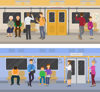 地铁与地铁中乘客的地下交通使用城市公共交通插图集地道运输中的人物