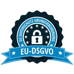 蓝色欧盟Dsgvo 扁平标签的矢量图解设计与挂锁图标和蓝色丝带