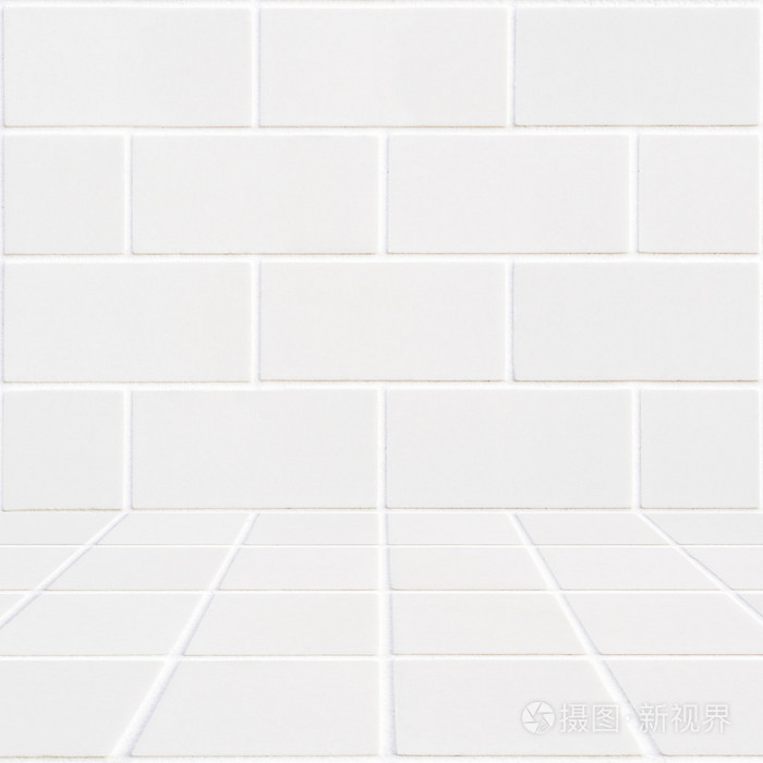 白色长方形砖背景和白色马赛克地板
