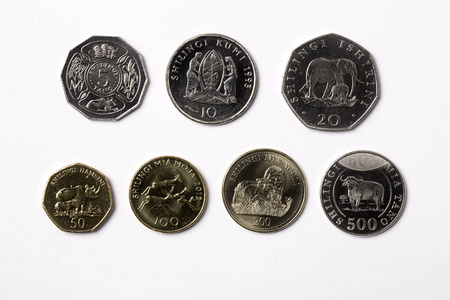 白色背景的坦桑尼亚硬币