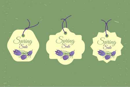 春季促销横幅海报标签设计，凭证模板。大集。文本，白色背景上孤立的的花卉框架。矢量图