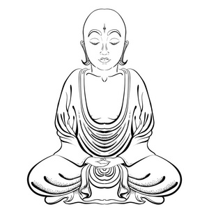 矢量 Illustratioon 的手在白色的背景上绘制佛