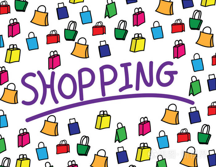 clolorful 购物袋白色背景购物词插画-正版商用图片0nwf0u-摄图新视界