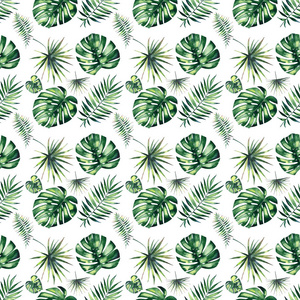 明亮美丽绿色草药热带奇妙夏威夷花夏天的图案的热带棕榈树水彩手图