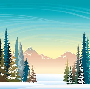 冬季景观雪森林和山
