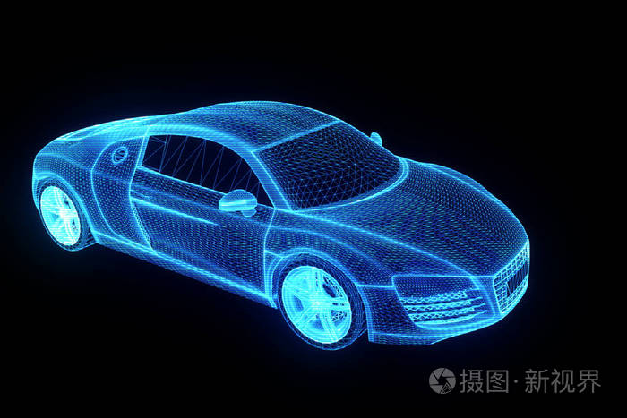 赛车汽车全息线框。漂亮的 3d 渲染