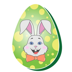灰色快乐复活节兔子在彩色的蛋里面的领结