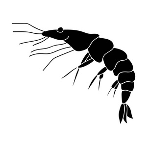 虾中孤立的白色背景上的黑色风格的图标。海洋动物符号股票矢量图