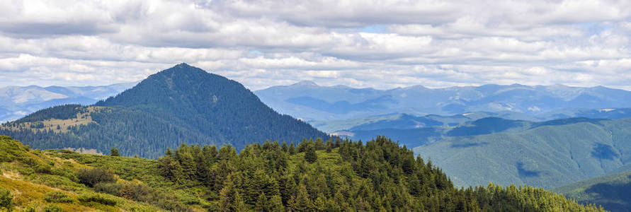 在阳光明媚的夏日的喀尔巴阡山脉全景