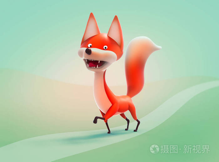 行走的狐狸卡通人物3d图