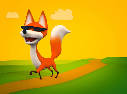 行走的狐狸,卡通人物 3d 图照片