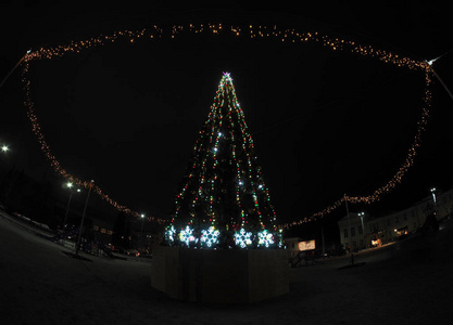夜晚的城市圣诞树