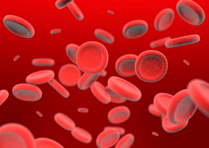 微观的血液细胞图病毒,显微镜下的病毒细胞,漂浮在红色背景的液体中.