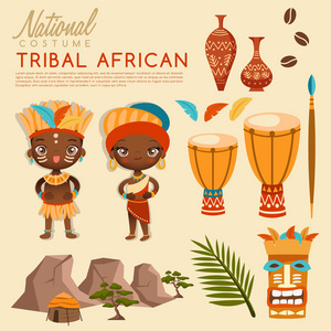 非洲部落的传统服饰︰ 矢量图照片