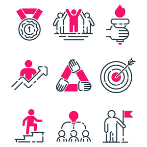 动机概念图表粉红色图标业务战略发展设计和管理领导团队增长创造力办公室培训矢量