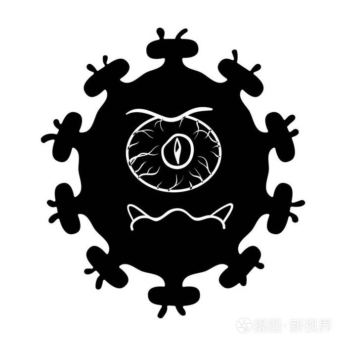 插画 紫色的病毒中孤立的白色背景上的黑色风格的图标.