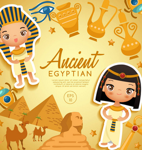 旅游卡卡通插图与埃及神和古埃及希罗格的无缝图案埃及法老石棺中孤立