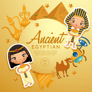 古埃及的传统服饰︰ 矢量图古埃及在卡通风格中设置图标.