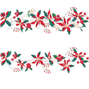 无休止的水平图案画笔与圣诞星花。为圣诞节设计 公告 明信片 海报