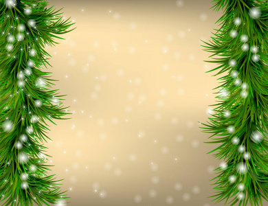 用杉木小树枝和雪花圣诞问候卡