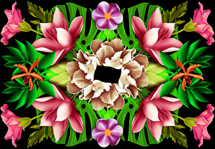 对称的植物热带花卉几何,植物学对称背景照片