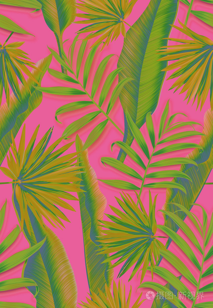 热带树叶无缝的花卉图案,在夏威夷风格照片-正版商用图片0nxa3j-摄图