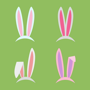复活节的兔子耳朵集合。面具在白色背景上孤立的平面样式集。向量 Eps10