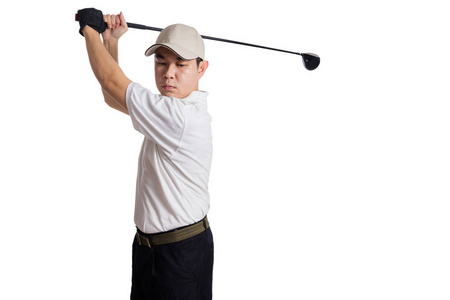 亚洲中国人摇摆高尔夫俱乐部的一个镜头