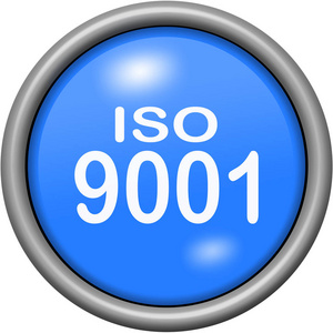 蓝色设计 Iso 9001 在 3d 的圆形按钮