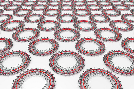 由环和螺旋状排列在白色的同心圆形状的模式