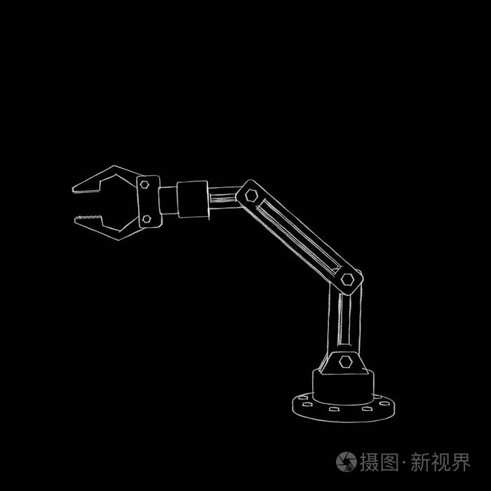 机械臂黑色背景上的孤立素描图