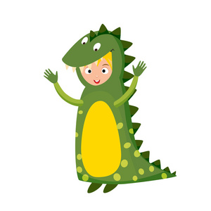 孩子鳄鱼服饰节日超级英雄角色分离矢量插图