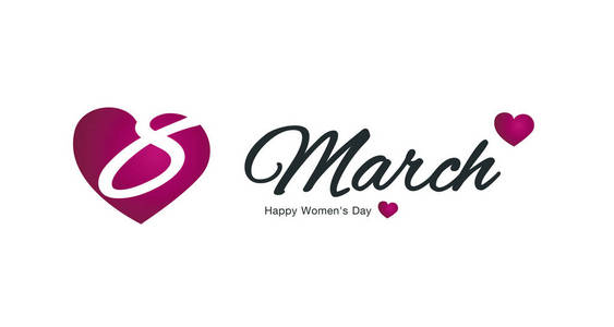 快乐的女性一天 8 3 月粉红色心黑徽标