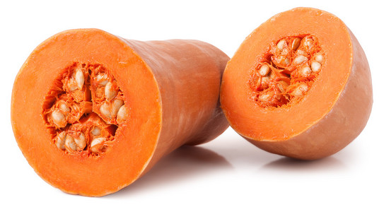 南瓜和白色背景上的切片照片