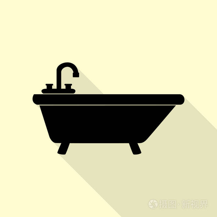 浴缸标志图.与平面样式阴影路径奶油背景上的黑色图标